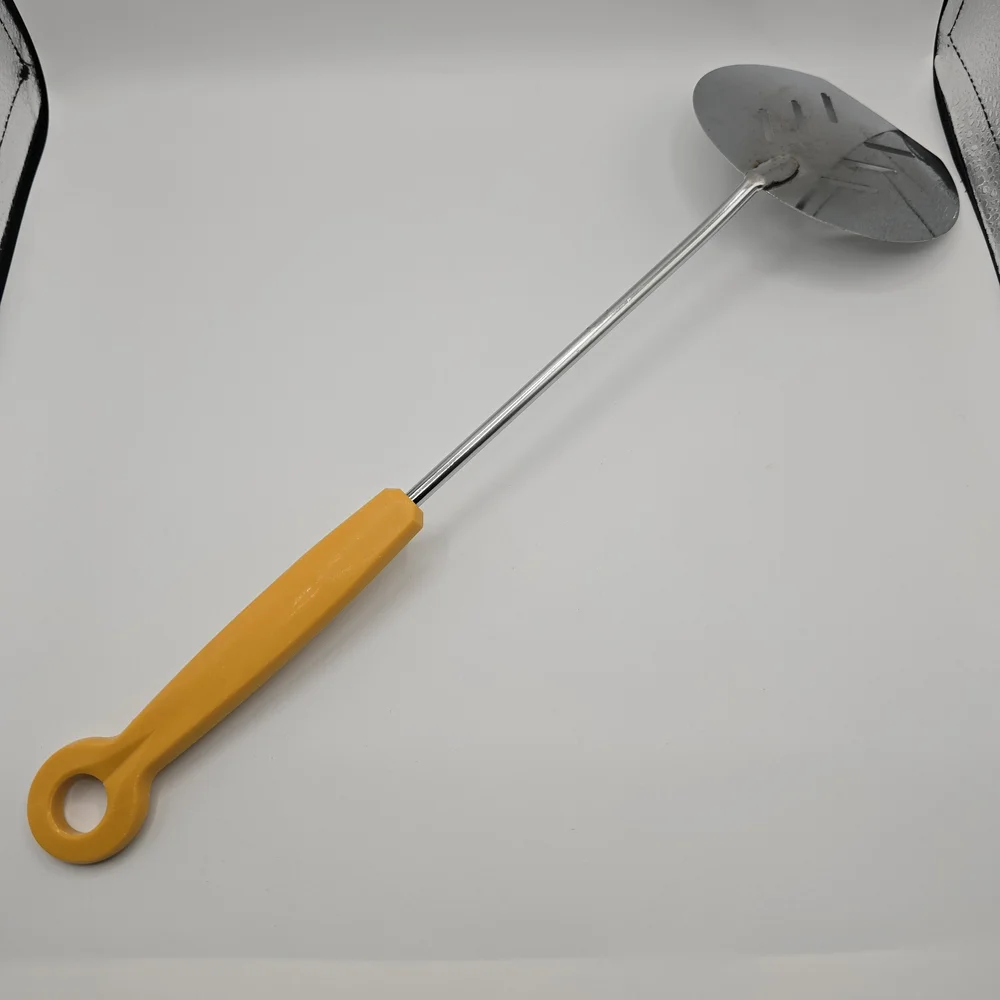 Vintage Long Handled Slotted Turning Spatula with Yellow Handle, Approx. 16.5
